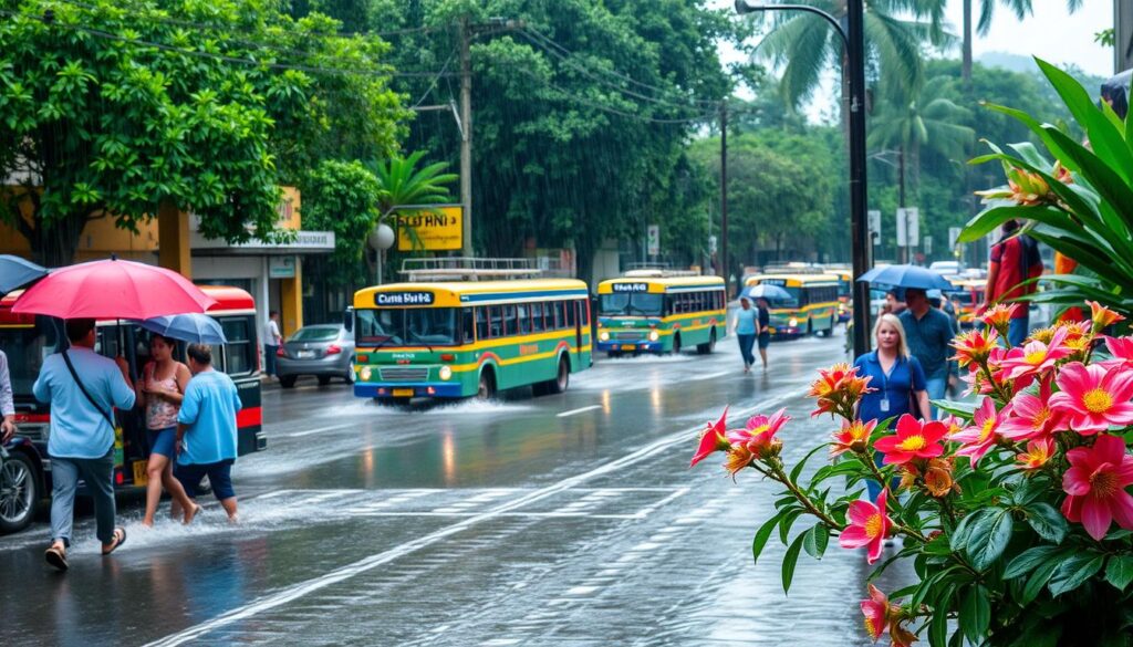 Verkehr in Costa Rica während der Regenzeit